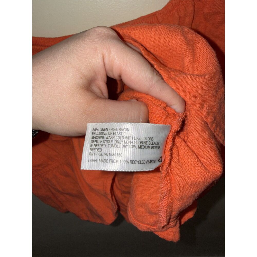A New Day Orange Linen Blend Puff Sleeve Crop Peasant Top Size M - Picture 4 of 8